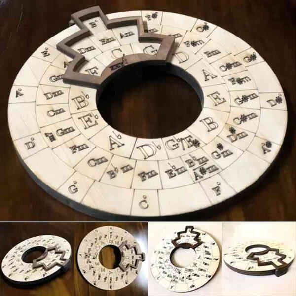 Circle of fifths wheel, guitar chord circle, wood + Free shipping