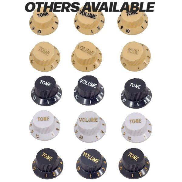 ST, stratocaster, strat, knob pack Cream Gold text replacment+ Free shipping