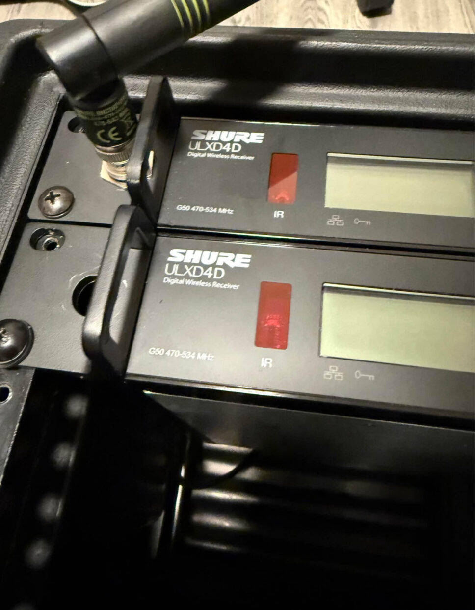 2 x Shure ULXD4D G50 Receivers with SKB 4U Shallow Case